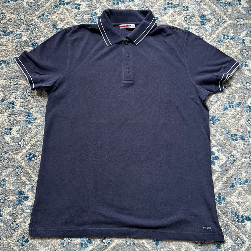 Prada Polo Shirt in Navy with Prada Stitched on bottom